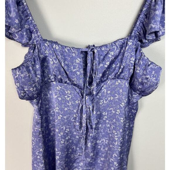 Zara Purple Floral Flutter Sleeve Mini Dress Satin Size Medium Women’s - Picture 5 of 9